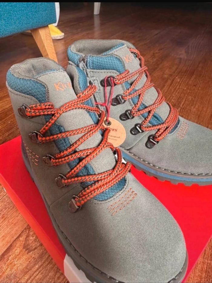 NEUF Chaussures hautes de sport marche randonnée Kickers Kicknature kaki orange 33 - photo numéro 7