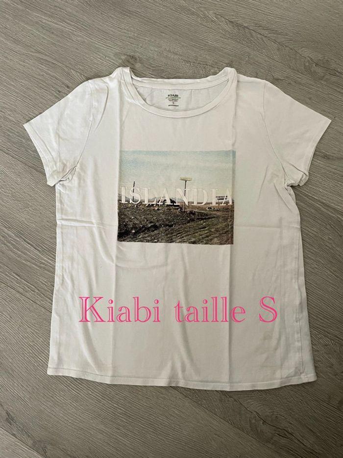 T-shirt à manches courtes blanc motifs imprimés Islande devant en coton biologique kiabi taille S - photo numéro 1