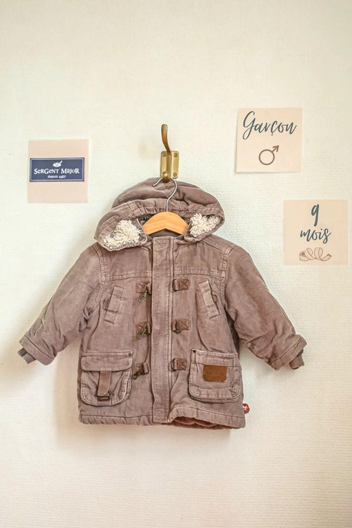 Manteau velours côtelé gris-marron " Cachettes et devinettes ", Sergent Major, 9 mois - photo numéro 1