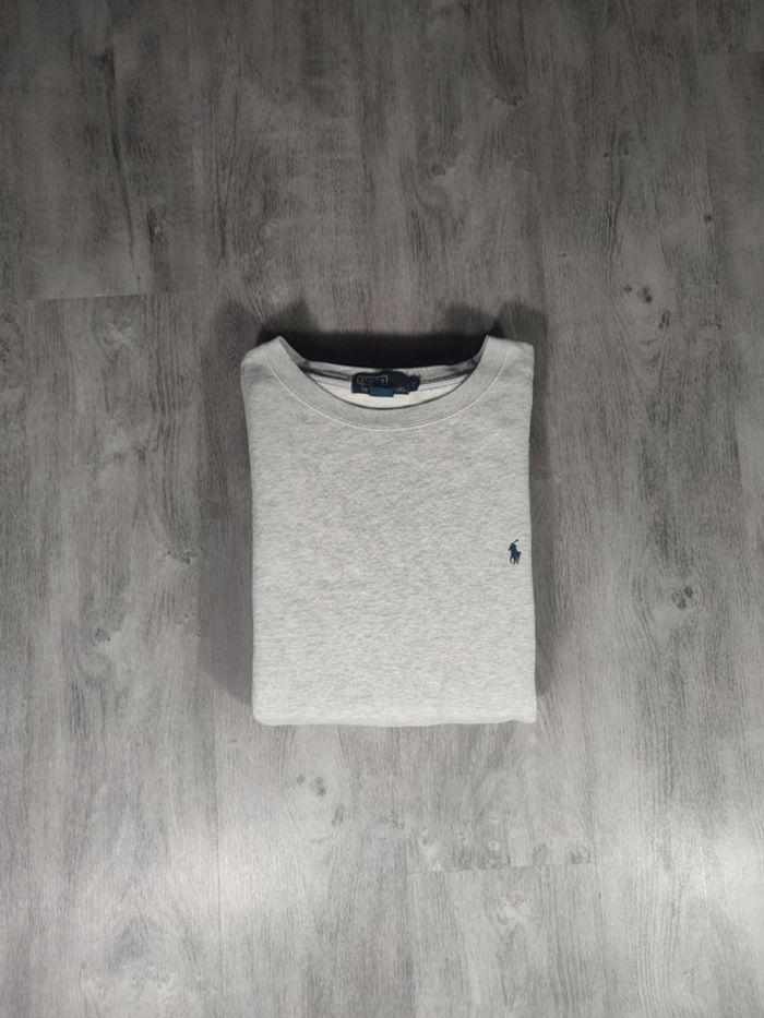 Pull Crewneck Ralph Lauren Gris Chiné Logo Brodé Bleu Marine Taille XL Homme - photo numéro 1