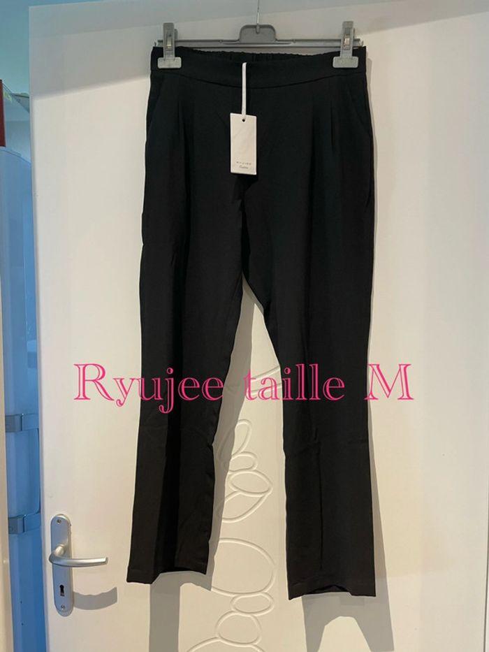 Pantalon court 7/8 noir fluide avec poche style chino taille élastique neuf ryujee taille M - photo numéro 1