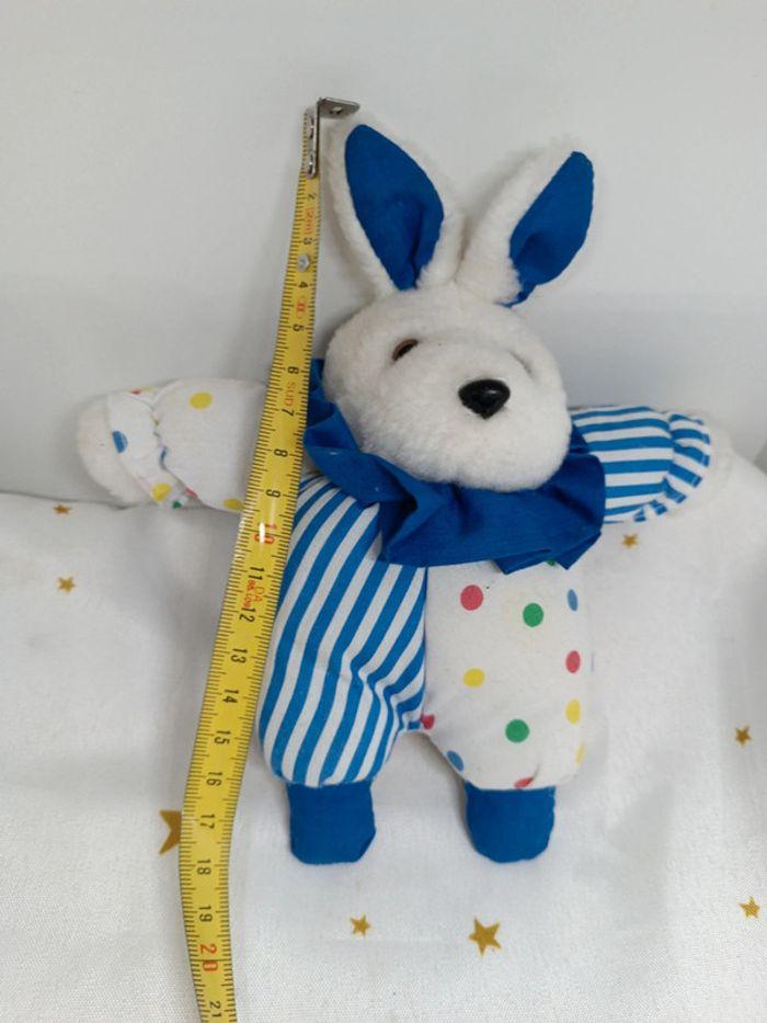 Peluche doudou lapin bunnies Bunny rabbit bleu blue blanc white rayure poids collerette berchet - photo numéro 13