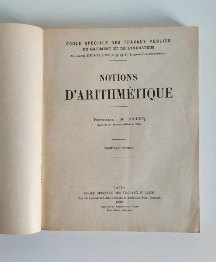 Notions d'arithmétique - Pr. M. Cochet - 1928 - photo numéro 7