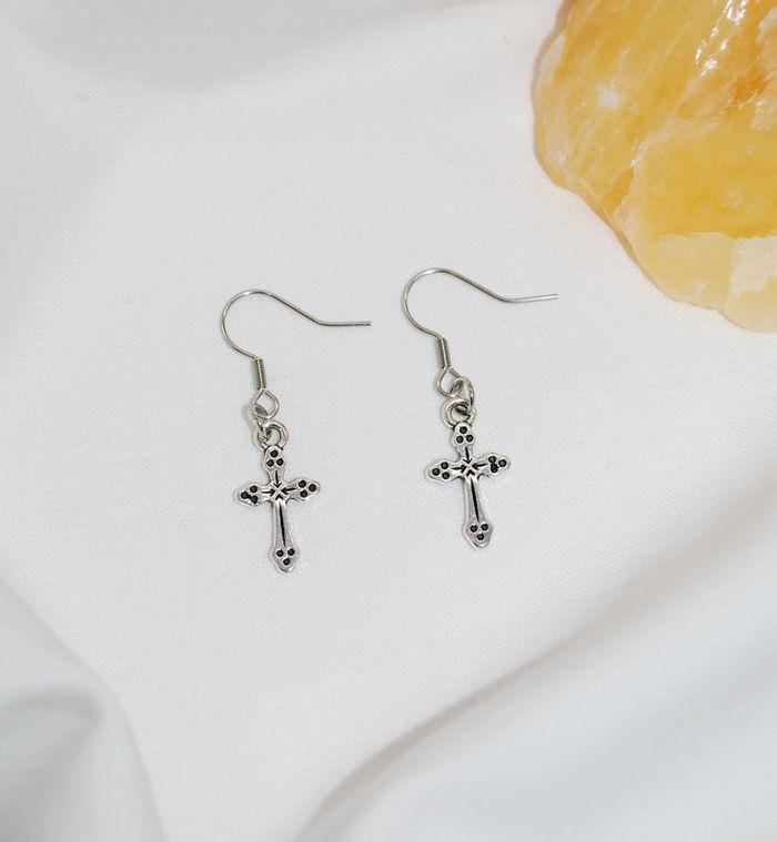 Boucles d oreille croix minimalistes argents - photo numéro 2