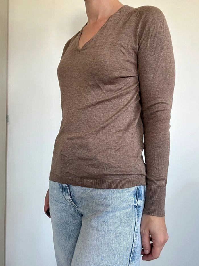 Pull col V marron Sélection taille 36 💖 - photo numéro 3