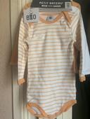 Lot de 3 bodies Petit bateau orange, rose et blanc 12 mois