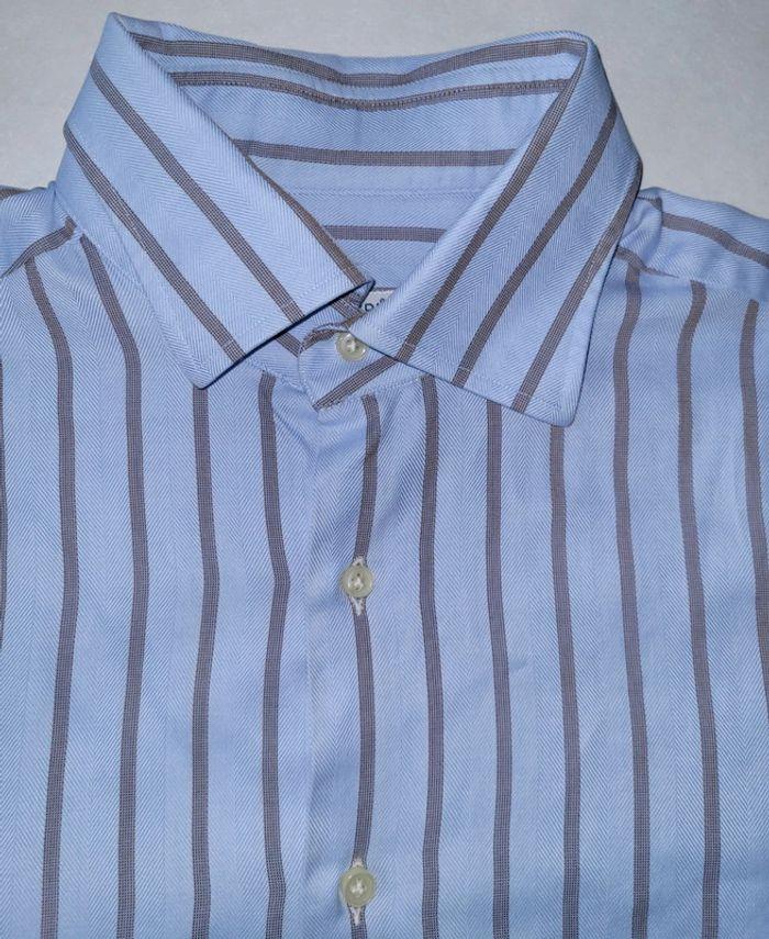 Chemise Gheradi rayée bleue vintage homme taille 42 en très bon état - photo numéro 2