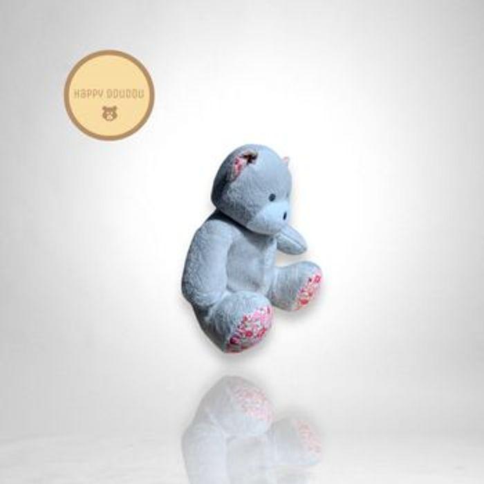 Doudou Peluche Ours Gris fleurs Musti mustela A499 - photo numéro 2