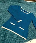 Joli pull original en tricot bleu canard taille S