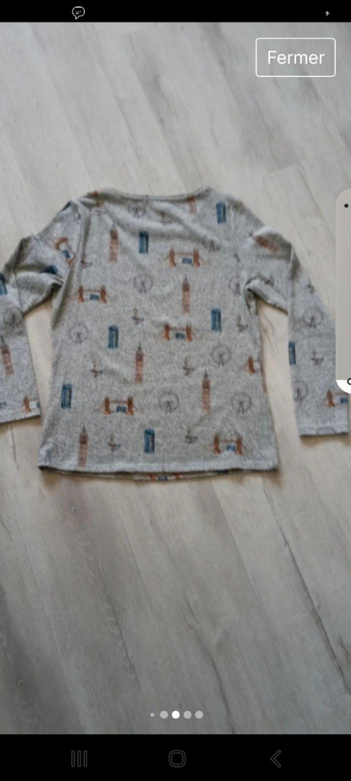 Pull fin col rond longues manches gris chiné avec dessins dessus taille s - photo numéro 2