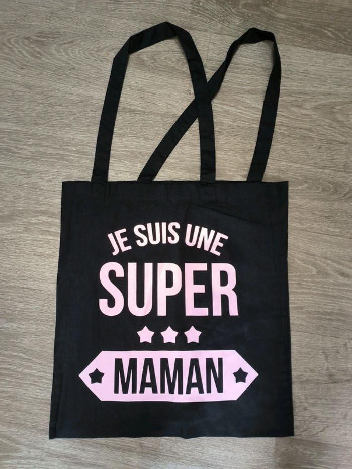 Sac tote bag en tissus la véritable super maman. - photo numéro 4