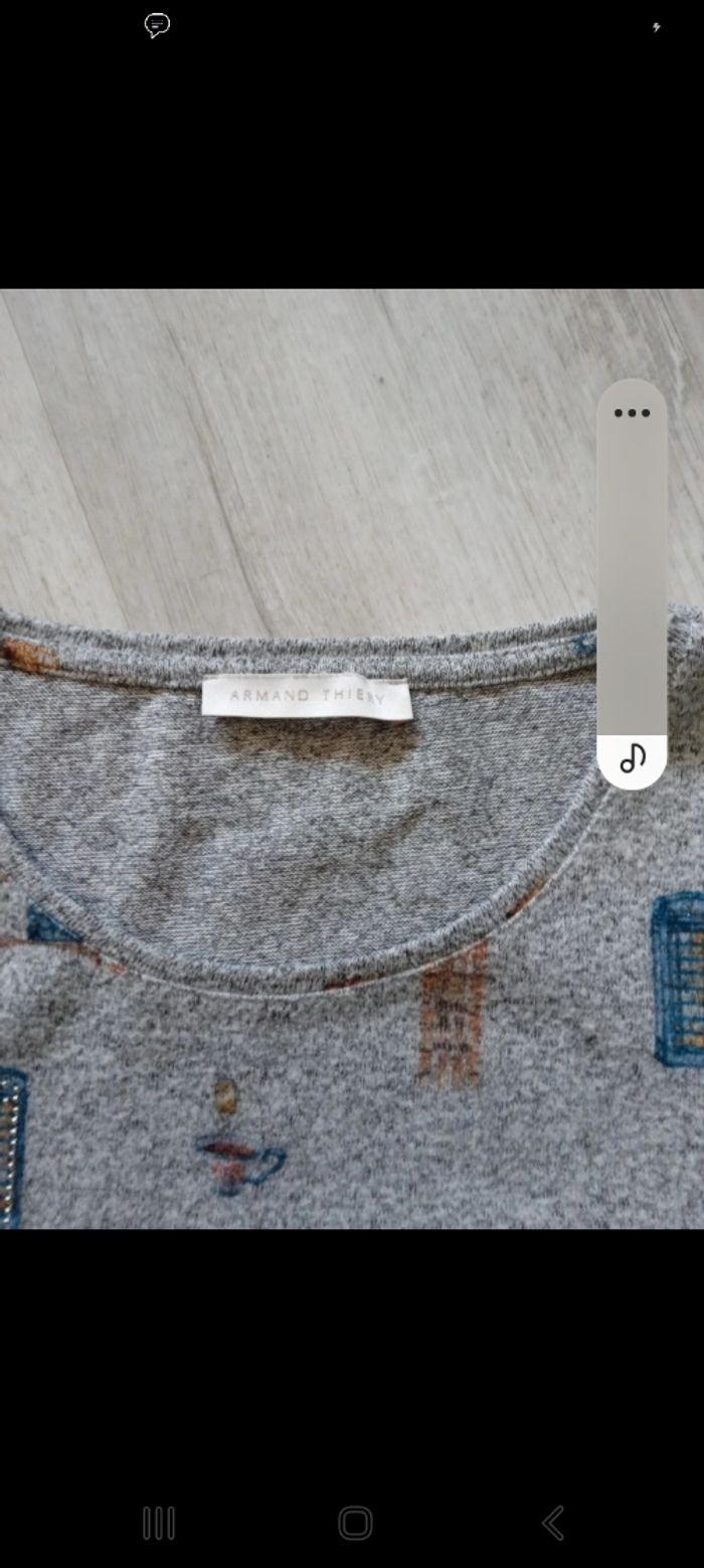 Pull fin col rond longues manches gris chiné avec dessins dessus taille s - photo numéro 4