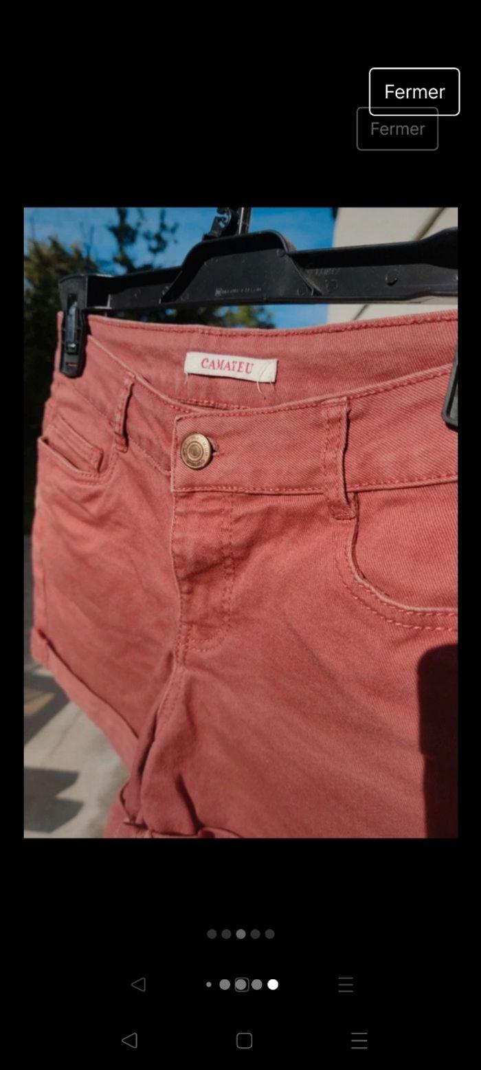 Short jean camaïeu couleur vieux rose foncé taille 34 - photo numéro 8