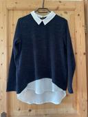 Pull chemise bleu marine