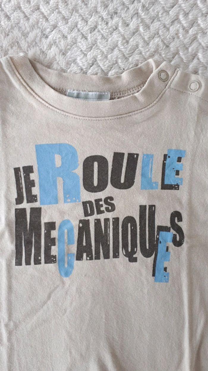 T-shirt manches courtes beige "je roule des mécaniques" Kimbaloo 6 mois - photo numéro 2