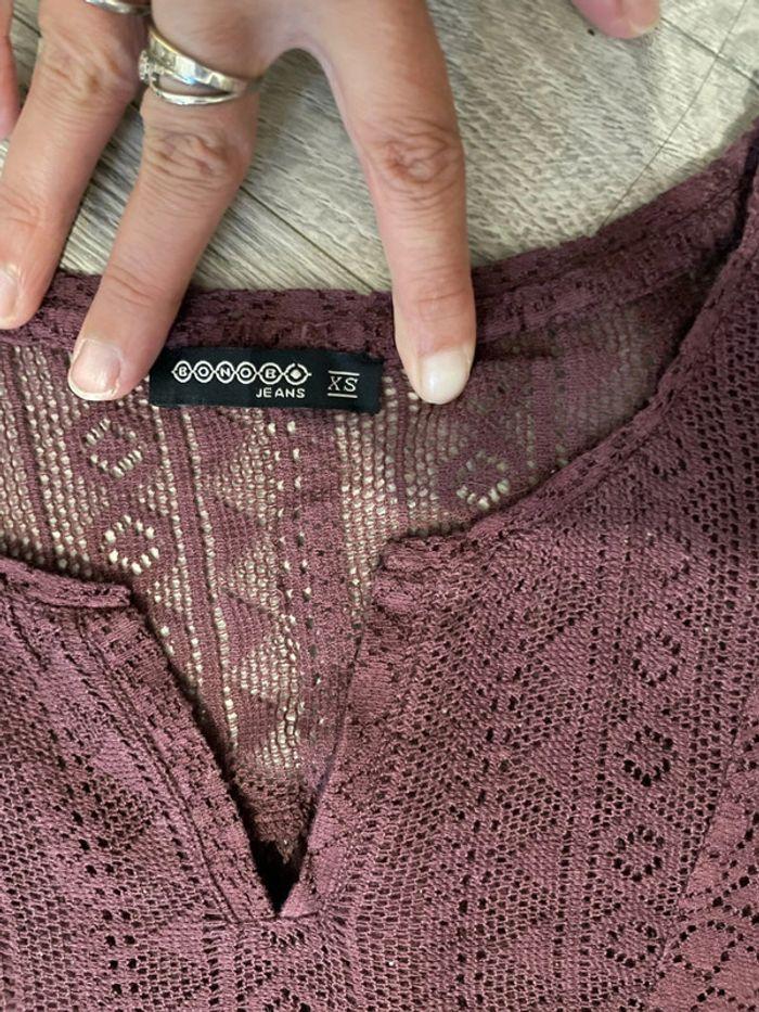 Débardeur blouse sans manche à dentelle bordeaux bonobo taille XS - photo numéro 2