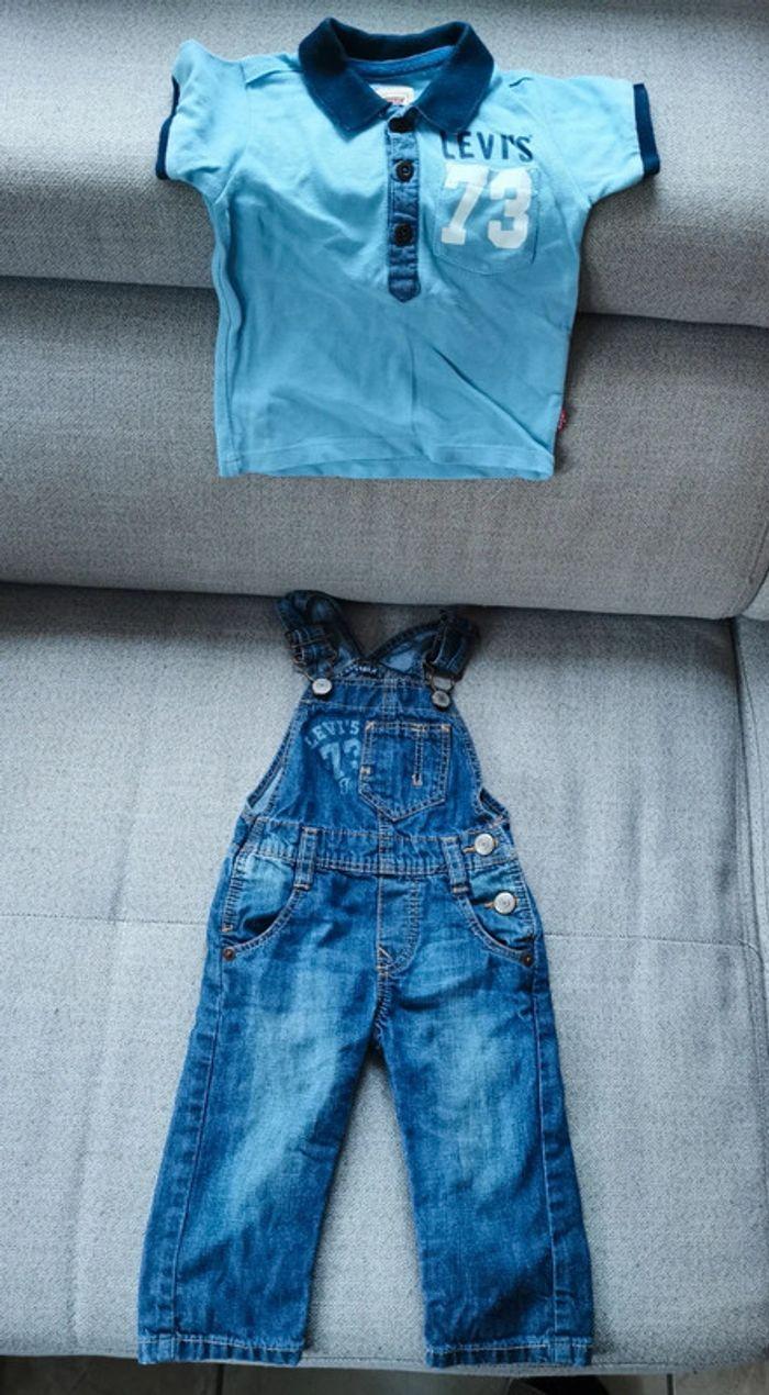 Ensemble Levi's salopette en jeans et polo 6 mois - photo numéro 1