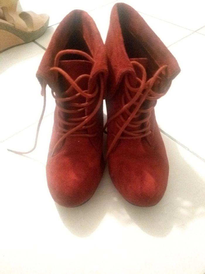 Bottines compensées lassées bordeaux - photo numéro 2