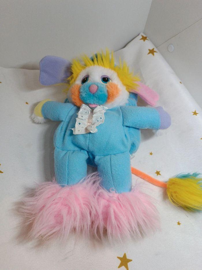 1986 Peluche doudou popples vintage pyjama mini petit bleu jaune rose puffball mattel pom - photo numéro 6