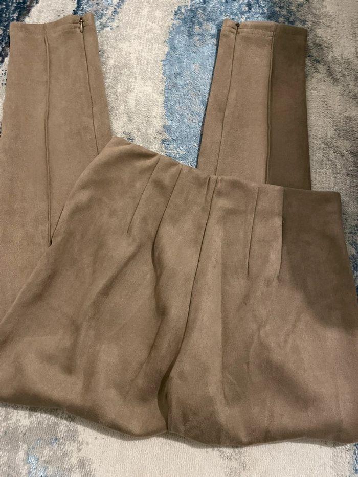 Pantalon droit effet velours marron/crème - photo numéro 4