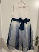 Robe mariage fille blanc-bleu avec noeuds 12 ans