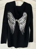 Pull en V  Ailes avec étoile Strass noir et capuche