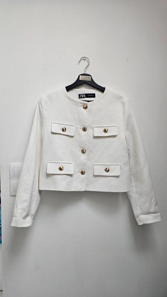 Veste crème tweed blanche Zara - photo numéro 1