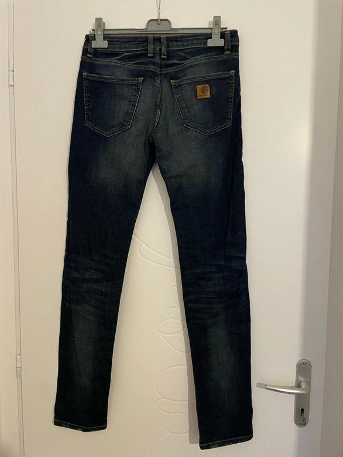 Jean bleu foncé effet délavé taille normal coupe droit carhatt taille W26 L32 soit taille 36 - photo numéro 4