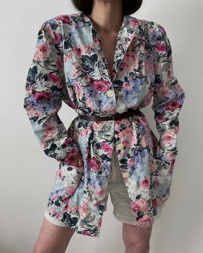 Oversized blazer long motif florale 100% coton - photo numéro 4