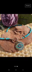 Collier de turquoise avec amulette yeux protection