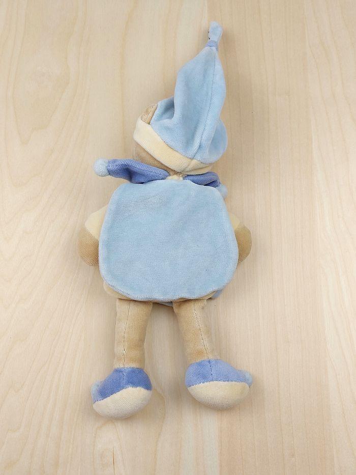 DOUDOU ET COMPAGNIE ours lutin Léo LEO bleu beige cape bonnet ronds 23 cm - photo numéro 2