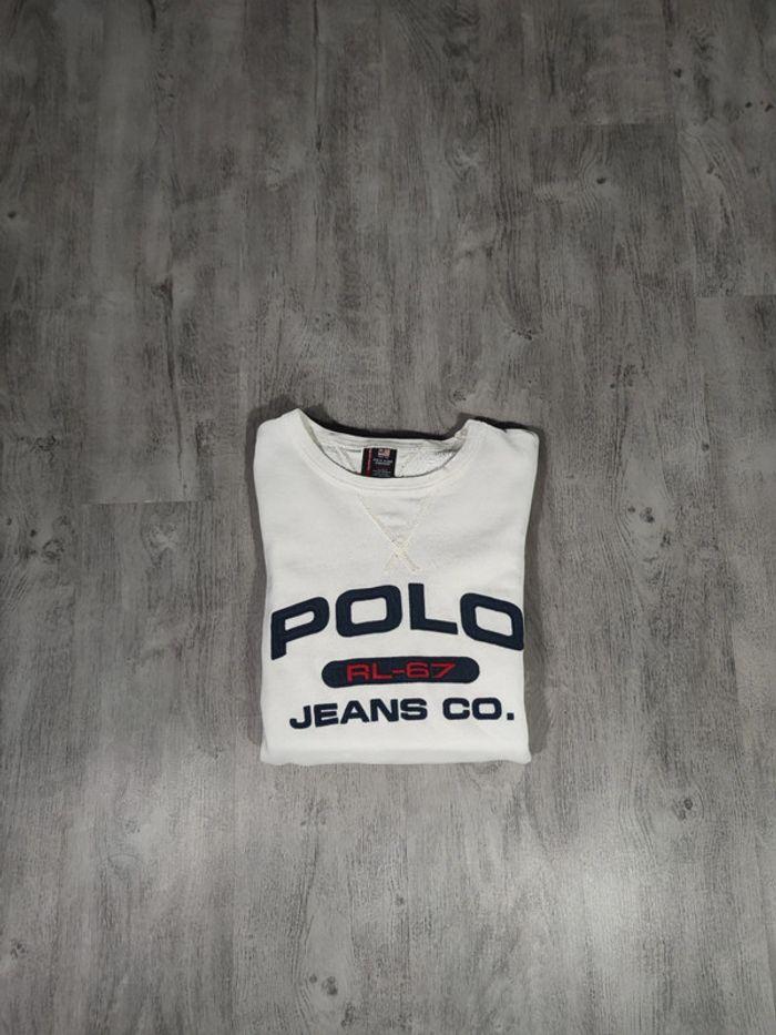 Pull Crewneck Polo Jeans Company Ralph Lauren 90's Vintage Blanc Brodé Taille 2XL Homme - photo numéro 1