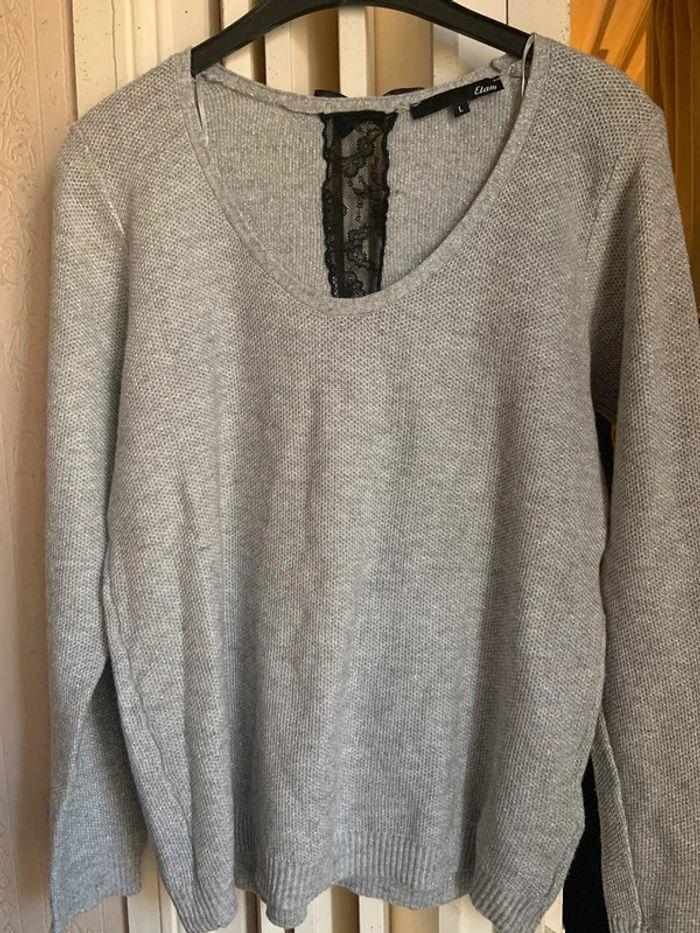 Pull gris boutonné au dos Etam taille L - photo numéro 1