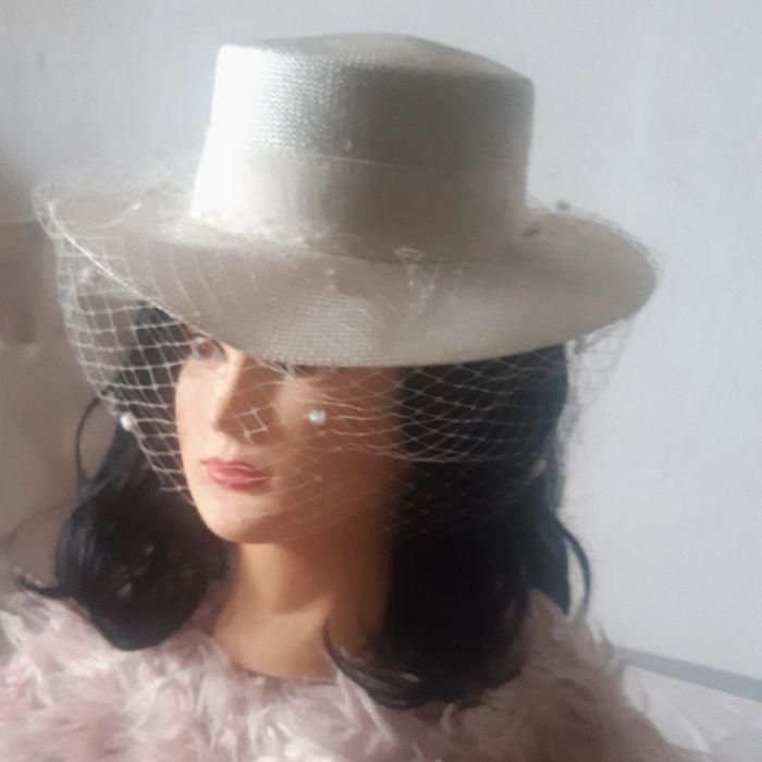 Chapeau avec filet crème pour événement femme 56cm - photo numéro 2