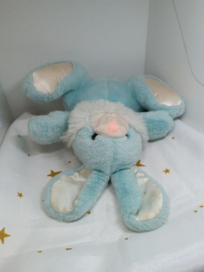 Peluche doudou Teddy lapin bunnies rabbit bleu blanc gipsy vintage satiné satin - photo numéro 10