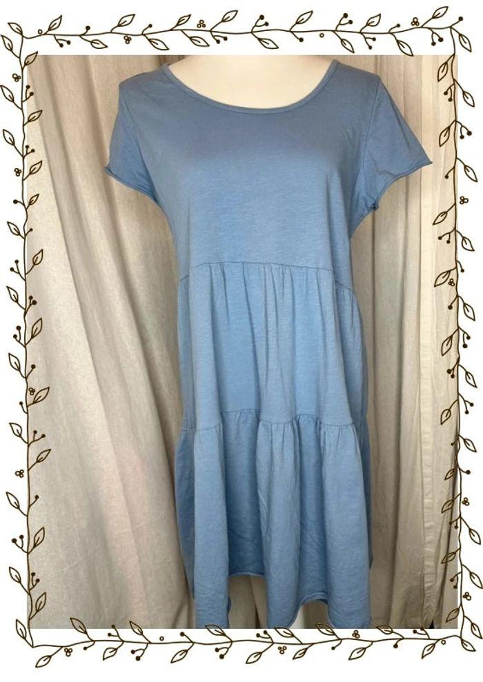 Robe évasée en coton bleu ciel - photo numéro 1