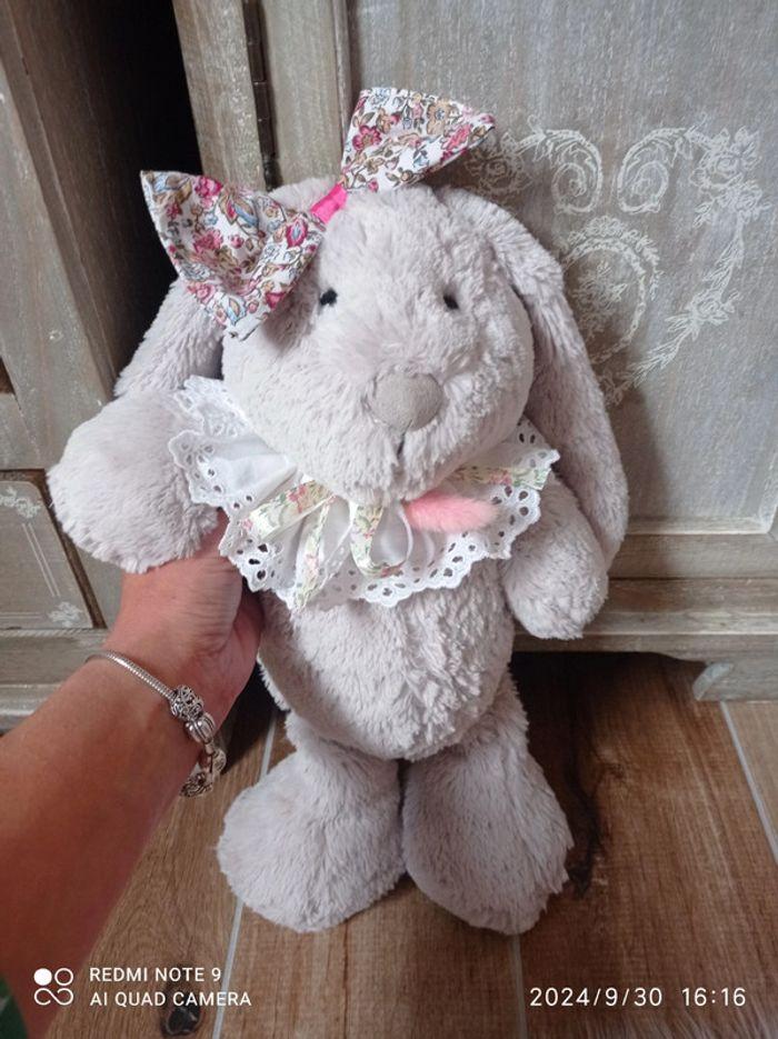 Lapin rétro noeud liberty et col broderie anglaise - photo numéro 12