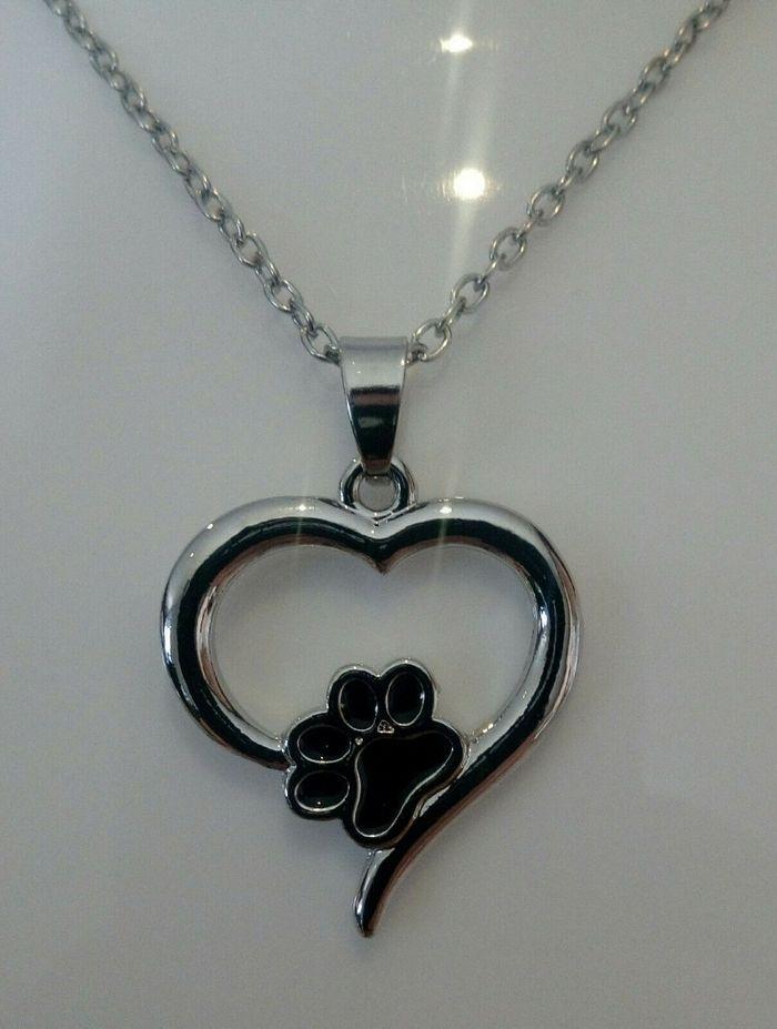 Collier coeur argenté petite patte noire - photo numéro 2