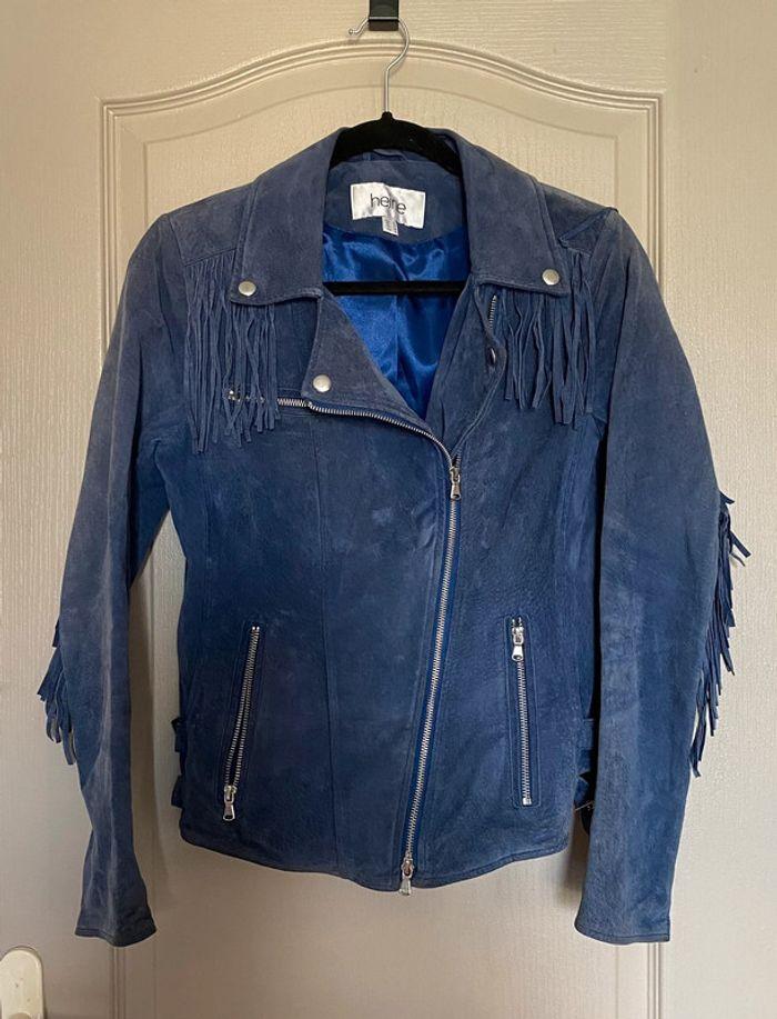 Veste en cuir bleu femme taille 36 - photo numéro 1