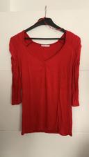 T-shirt manches 3/4 rouge vif taille M