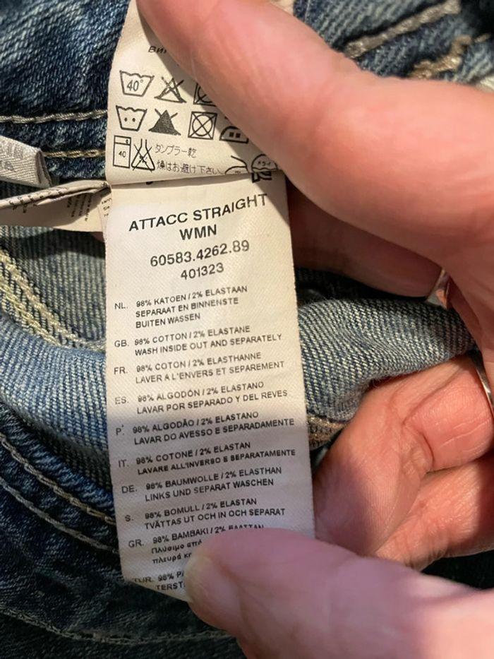 Jean bleu foncé effet délavé taille basse coupe droit G-Star taille W26 L34 soit taille 36 - photo numéro 12