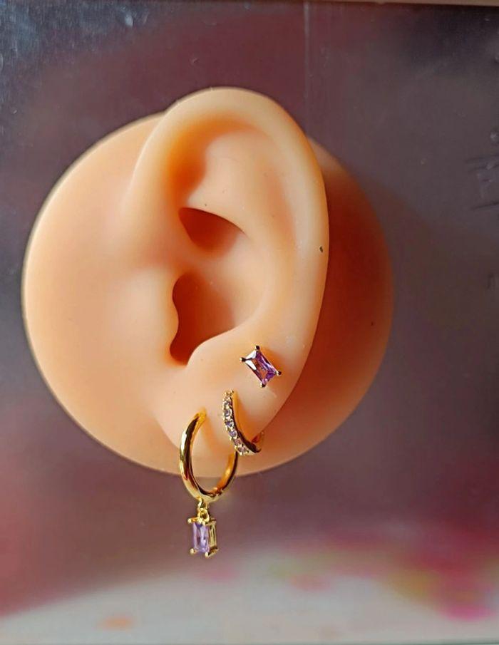 Boucle d'oreille trio violet acier inoxydable - photo numéro 1