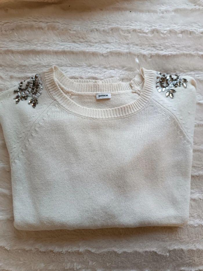 Magnifique pull crème à strass - photo numéro 1