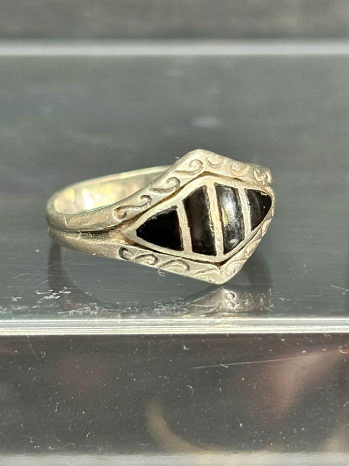 Bague chevalière en argent massif émaillé - photo numéro 1