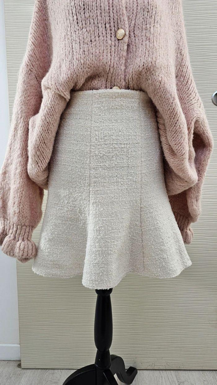 Jupe taille haute bouclette tweed plissée blanche H&M - photo numéro 1