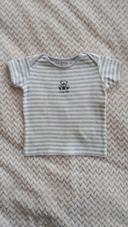 T-shirt manches courtes garçon rayures blanc et gris ourson In Extenso 9 mois comme neuf