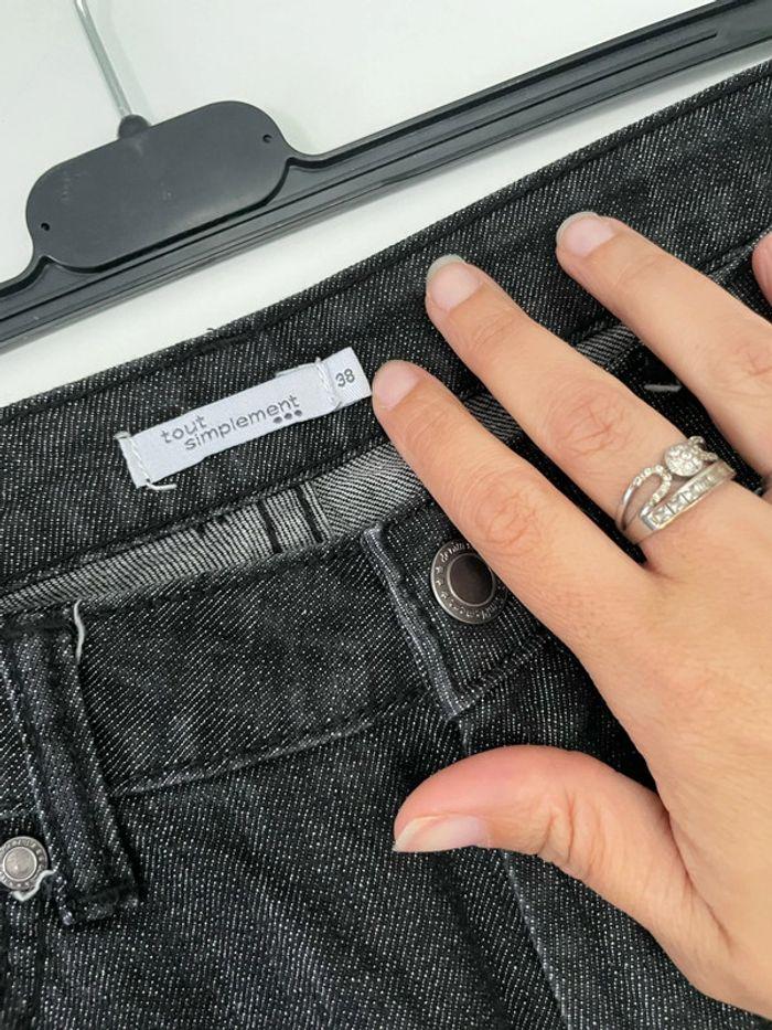 Pantalon jean noir chiné taille haute coupe droit strass poche arrière tout simplement taille 38 - photo numéro 3