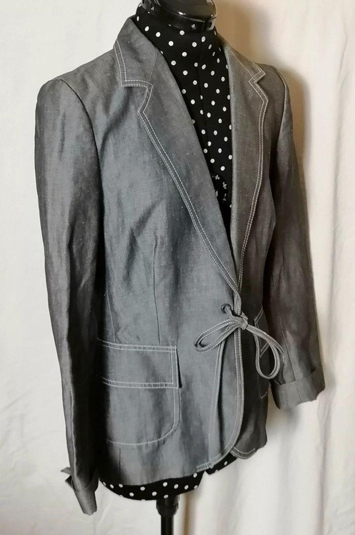 Veste / Blazer gris en lin taille 42 Rodier - photo numéro 3