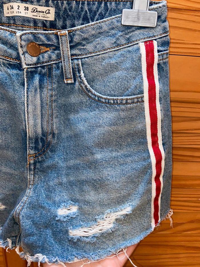 Short en jean bleu XS taille haute avec trois et bandes latérales - photo numéro 4