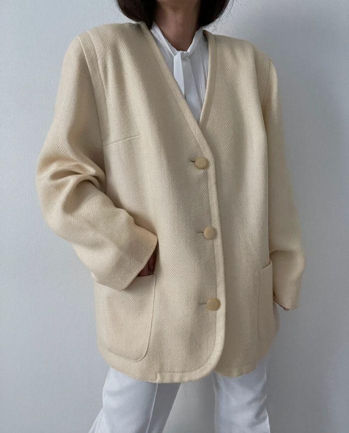 Oversized blazer crème 100% laine - photo numéro 9